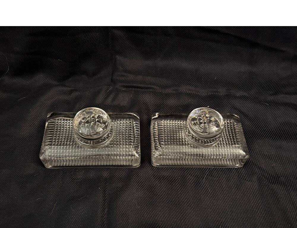 Pair of Vintage Glass Paperweight Rectangular with Knob Textured Collectible